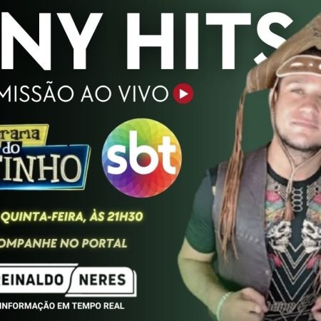 TONY HITS: PORTAL REINALDO NERES E TV PONTA VERDE SBT TRANSMITE NESTA QUINTA (23), A PARTICIPAÇÃO DO CANTOR DELMIRENSE NO PROGRAMA DO RATINHO