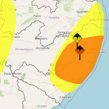 INMET EMITE ALERTA DE CHUVAS INTENSAS E VENTOS DE ATÉ 100 KM/H PARA MUNICÍPIOS DE ALAGOAS