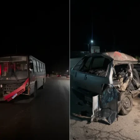 COLISÃO ENTRE ÔNIBUS QUE TRANSPORTAVA TRABALHADORES E CARRO DEIXA FERIDOS