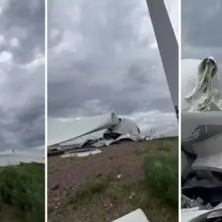 TURBINA DE PARQUE EÓLICO CAI DURANTE VENDAVAL NA FRONTEIRA ENTRE BRASIL E URUGUAI