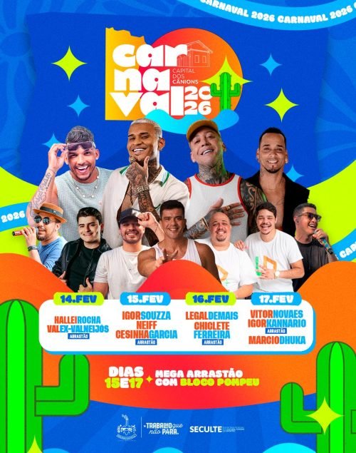 DELMIRO GOUVEIA DIVULGA PROGRAMAÇÃO OFICIAL DO CARNAVAL 2026; CAPITAL DOS CÂNIONS TERÁ QUATRO DIAS DE FESTA
