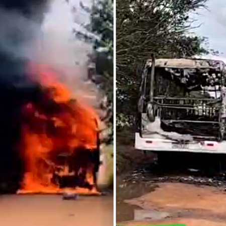 ÔNIBUS ESCOLAR PEGA FOGO APÓS PANE ELÉTRICA E MOTORISTA PULA DE JANELA PARA ESCAPAR EM CRAÍBAS