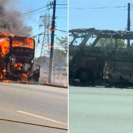 ÔNIBUS QUE PARTIU DE ALAGOAS COM 27 PESSOAS A BORDO PEGA FOGO NO DISTRITO FEDERAL