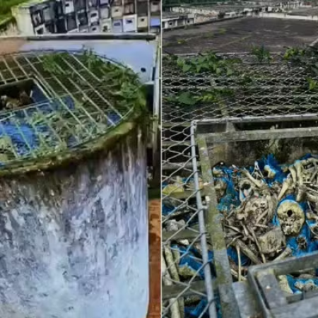 OSSADAS HUMANAS FICAM EXPOSTAS EM TORRE DE CEMITÉRIO
