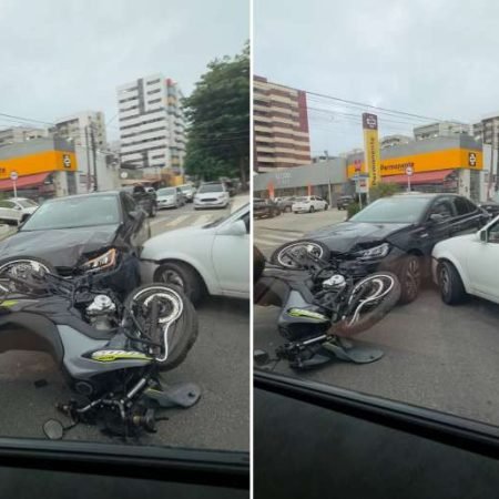 COLISÃO MOBILIZA BOMBEIROS EM CRUZAMENTO; MOTOCICLISTA FERIDO