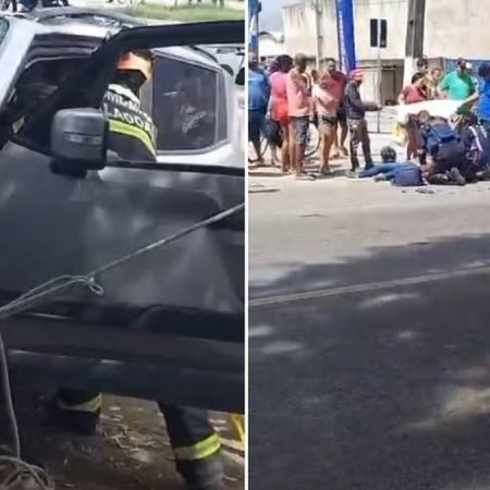 ACIDENTE ENTRE CAMINHÃO, CARRO E MOTOCICLETA DEIXA FERIDOS