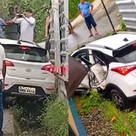 TREM E CARRO BATEM EM BEBEDOURO E OCUPANTES ESCAPAM ILESOS