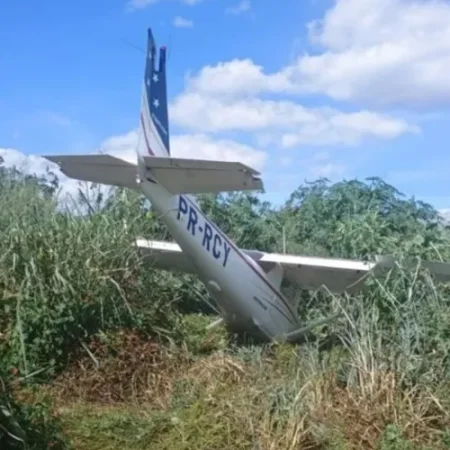 AVIÃO FAZ POUSO FORÇADO E ACABA NO MEIO DO MATO