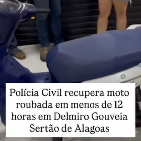 POLÍCIA CIVIL RECUPERA MOTO ROUBADA EM MENOS DE 12 HORAS EM DELMIRO GOUVEIA SERTÃO DE ALAGOAS