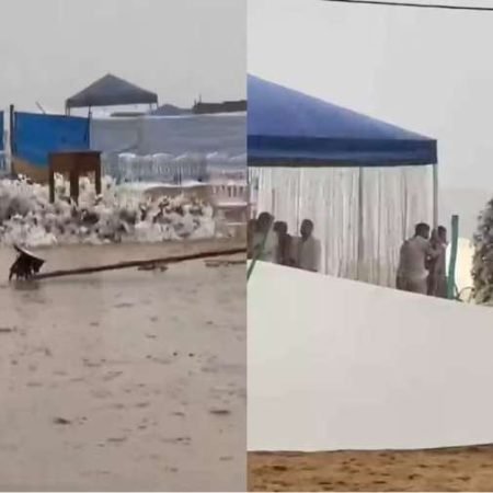 CASAMENTO EM PRAIA É INTERROMPIDO POR TEMPESTADE COM VENTOS FORTES