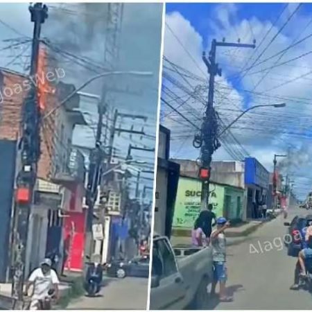 MORADORES FICAM SEM LUZ E INTERNET APÓS INCÊNDIO EM POSTE NO INTERIOR DE AL