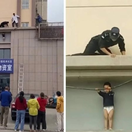 MENINO FOGE DE INJEÇÃO E ACABA PENDURADO A 10M DE ALTURA EM PRÉDIO