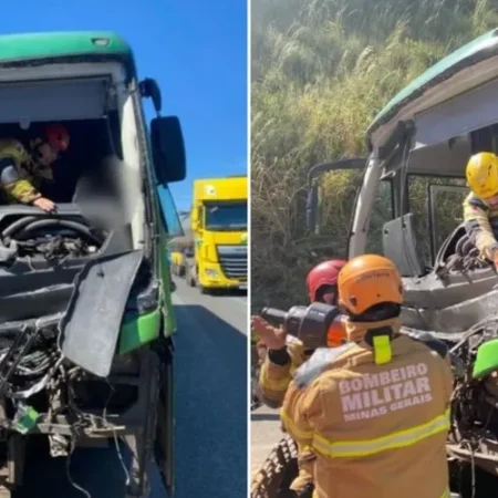 ÔNIBUS BATE EM CAMINHÃO NA BR-040 E DEIXA OITO FERIDOS