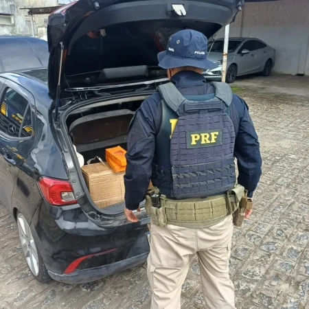 PRF APREENDE MAIS DE 60 KG DE MACONHA, ARMA E CARRO ROUBADO