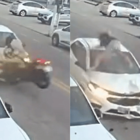 NA CONTRAMÃO, MOTOCICLISTA BATE DE FRENTE COM CARRO E É ARREMESSADO APÓS IMPACTO