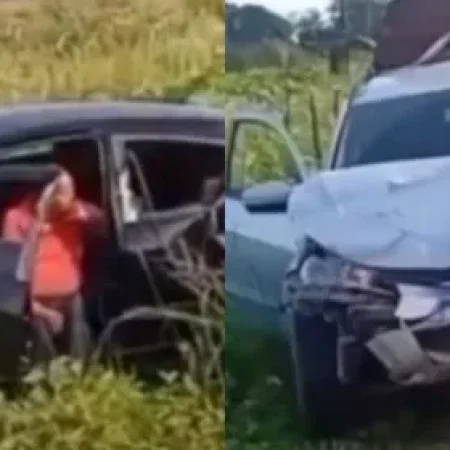 COLISÃO ENTRE CARROS DEIXA VEÍCULO EM ÁREA DE VEGETAÇÃO NA AL-115; VÍDEO