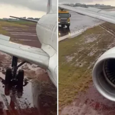 AVIÃO FOI PARAR EM ÁREA DE LAMA APÓS DERRAPAR DA PISTA NO PARANÁ