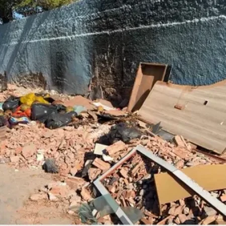 VASOS SANITÁRIOS, PNEUS E ENTULHO SÃO DEIXADOS NOS FUNDOS DE ESCOLA