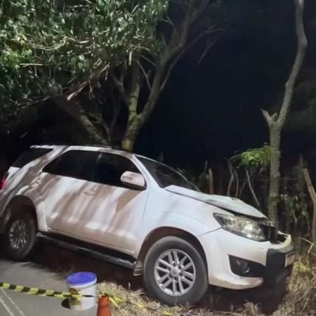 MOTOCICLISTA FICA PRESO EM ÁRVORE APÓS SER ATINGIDO POR UTILITÁRIO; IMAGEM FORTE